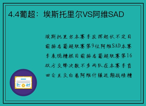 4.4葡超：埃斯托里尔VS阿维SAD
