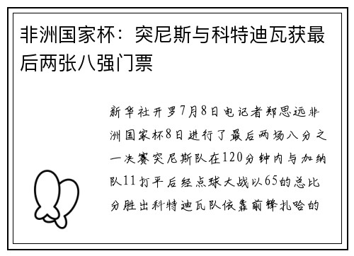 非洲国家杯：突尼斯与科特迪瓦获最后两张八强门票